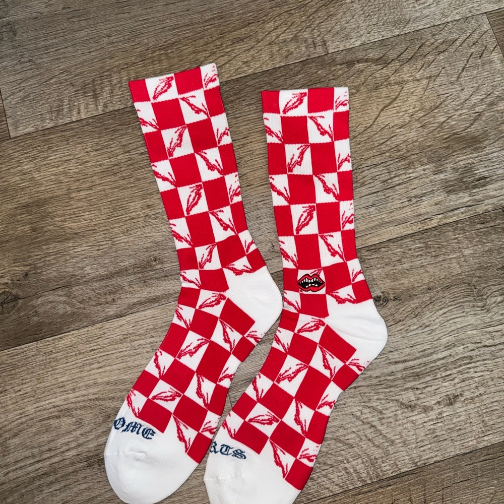 Chrome Hearts Red and White Patterned Socks